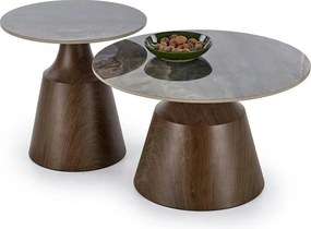 Set 2 masute cafea TOWER, maro cu efect de marmura/nuc
