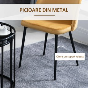 HOMCOM Set 2 Scaune Elegante pentru Sufragerie și Bucătărie Tapitate cu Catifea Galbenă Design Confortabil 49x50x77 cm | Aosom Romania