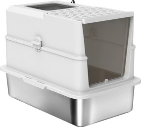 PawHut Tavă de litieră închisă pentru pisici, casă de toaletă din oțel inoxidabil pentru pisici, 60,2 x 40,2 x 43,7 cm, gri deschis | Aosom Romania