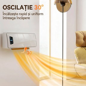 HOMCOM Încălzitor de Perete 2000 W cu 3 Moduri și Telecomandă, Alb | Aosom Romania