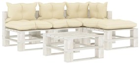 Set mobilier de gradina din paleti cu perne crem, 5 piese, lemn cream and white, 1