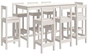 3124723 vidaXL Set mobilier de bar, 9 piese, alb, lemn masiv de pin