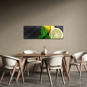 Tablou cu lămâie și mentă pe masă (cu ceas) (90x30 cm)