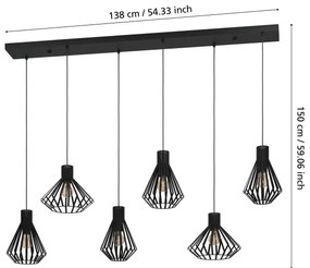 Lustră pe cablu Eglo 390126 BASIDANO 6xE27/40W/230V negru