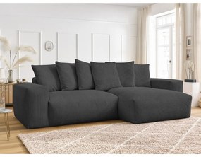 Colțar gri închis extensibil/cu spațiu de depozitare cu tapițerie din catifea reiată Voltaire – Bobochic Paris