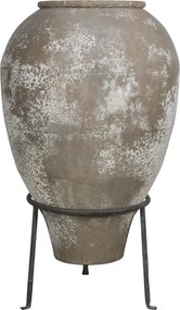 Vas decorativ pe suport din metal, crem, H85 cm, aspect antichizat