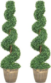 HOMCOM Set 2 plante artificiale buxus spiralate, 120 cm, cu ghiveci inclus, pentru decor interior și exterior, verde | Aosom Romania