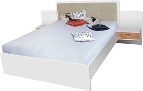 Cadru pat EFFECT 160x200, alb, PAL/stofa, cu 2 noptiere