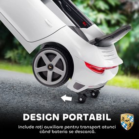 AIYAPLAY Mașină pentru Copii 3-5 Ani cu Licență Oficială RUF GT, Telecomandă, Centură de Siguranță și Muzică, Alb | Aosom Romania