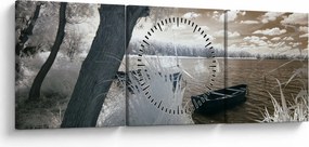 Tablou cu barca pe lac (cu ceas) (90x30 cm)