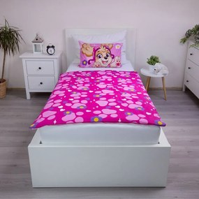 Lenjerie de pat pentru copii roz din bumbac pentru pătuț 100x135 cm Paw Patrol "Pawsome friendships grow" – Jerry Fabrics