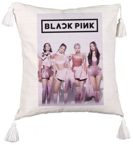 Perna Decorativa cu Franjuri BlackPink, Model 4, 45x45 cm, Ecru, Cu fermoar