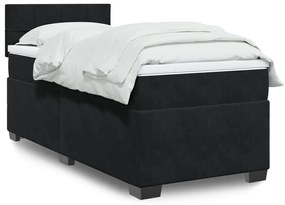 vidaXL Pat box spring cu saltea, negru, 100x200 cm, catifea