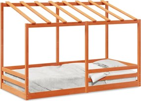 vidaXL Acoperiș pat de copii, maro ceruit, 90x200 cm, lemn masiv pin