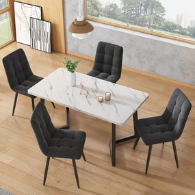 Set de 4 scaune tapițate pentru sufragerie cu spătar, structură din metal, 44x46x86 cm, Gri