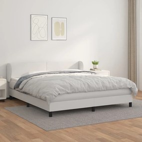 3127206 vidaXL Pat box spring cu saltea, alb, 180x200 cm, piele ecologică