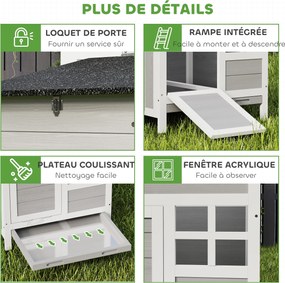 PawHut Coteț din lemn, acoperiș din asfalt și cuibar adăpost pentru 4 găini cu fereastră din acril 92 x 64 x 69 cm gri | Aosom Romania