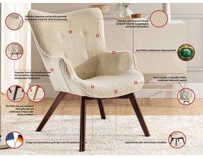 Fotoliu bej cu tapițerie din catifea reiată Niko – Ropez