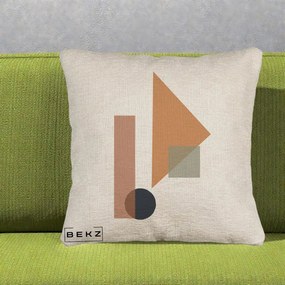 Perna Decorativa Geometric Bauhaus Triunghi, 40x40 cm, Bej Canapea, Husa Detasabila, Perna Inclusa, BEKZ®