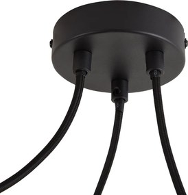 Lampă suspendată de designer neagră cu abajur cu imprimeu din lemn și sticlă opal cu 3 lumini - Tulip
