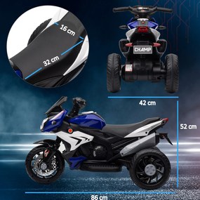 HOMCOM Motocicletă Electrică pentru Copii 3-5 Ani, Max. 25kg, cu Baterie 6V, Albastru | Aosom Romania