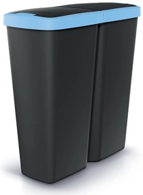 Coș de gunoi DUO negru, 50 l, albastru/negru