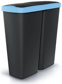 Coș de gunoi DUO negru, 50 l, albastru/negru