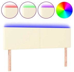 vidaXL Tăblie de pat cu LED, crem, 144x5x78/88 cm, piele ecologică