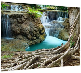 Tablou pe sticlă - Râu cu cascade (70x50 cm)