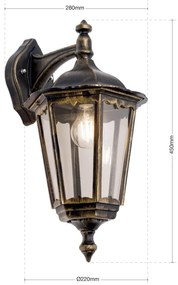 Aplica de perete exterior stil clasic IP43 Puchberg AL 11K/82571 schwarz-gold/rauch OR