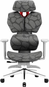PORTO E04 Pro Executive – Scaun Ergonomic cu Suport Lombar Ajustabil, Tetieră Reglabilă, Cotiere 3D, Șezut Extensibil, Înclinare 135°, Suport pentru Picioare și Bază Metalică, Mesh, Gri