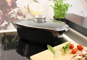 Tava roaster 5 L cu capac marmorata, antiaderenta, pentru cuptor, RL-ACR32ML Royalty Line neagra