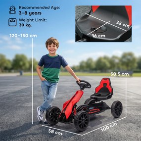 Kart cu pedale pentru copii cu vârsta între 3-8 ani cu scaun reglabil în 4 poziții și roți EVA, 100x58x58,5cm roșu și negru HOMCOM | Aosom Romania