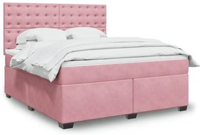 vidaXL Pat box spring cu saltea, roz, 180x200 cm, catifea