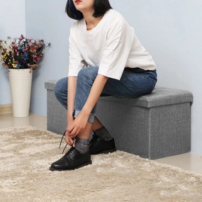 Bancheta cu spatiu depozitare, textil / MDF, gri, Songmics, LSF77G