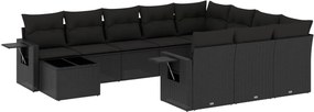 vidaXL Set canapele de grădină cu perne, 11 piese, negru, poliratan