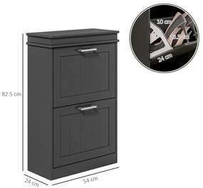 HOMCOM Dulap pentru Pantofi cu 2 Sertare pentru 10 Perechi de Pantofi, Mobilier cu Raft Reglabil, 54x24x82,5 cm, Negru | Aosom Romania