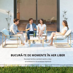 Set mobilier pentru grădină 4 piese Outsunny, set pentru terasă cu masă cu blat din sticlă securizată, canapea, 2 fotolii, Alb | Aosom Romania