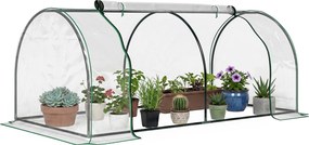 Outsunny Tunel de oțel pentru grădină cu seră și capac din PVC, 200x100x80 cm, transparent și verde | Aosom Romania