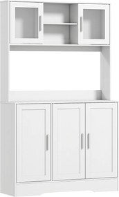 HOMCOM Dulap Bucătărie de 180cm, Dulap Înalt cu 4 Compartimente, Uși din Sticlă Securizată, 2 Rafturi Deschise, Rafturi Reglabile, Blat pentru Electrocasnice, pentru Bucătărie sau Living, Alb | Aosom Romania