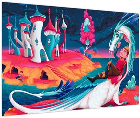 Tablou - Prinț și prințesa cu dragon (90x60 cm)