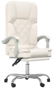 vidaXL Fotoliu de birou rabatabil cu masaj, crem, piele ecologică