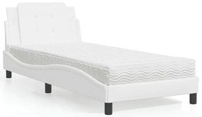 vidaXL Pat cu saltea, alb, 90x200 cm, piele ecologică