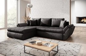 Colțar extensibil dumonde cu ladă de depozitare si sezut confortabil din spuma high-density, Loana Madagaskar Black 270x185 cm