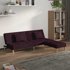 3080610 vidaXL Canapea extensibilă 2 locuri, 2 perne&taburet, violet, textil