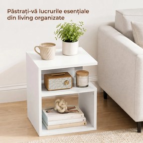 HOMCOM Masă Modernă de Cafea cu 3 Rafturi Deschise pentru Sufragerie, Dormitor, Birou, PAL, Alb | Aosom Romania