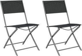 vidaXL Scaune pliante de exterior, 2 buc., negru, oțel și textilenă