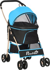 PawHut Cărucior pentru Câini Pliabil și Convertibil în Geantă de Transport cu 2 Lese și Pernă, 82x49.5x98 cm, Albastru | Aosom Romania