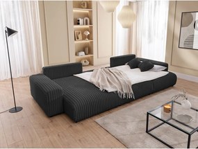 Colțar gri închis extensibil/cu spațiu de depozitare cu tapițerie din catifea reiată (în formă de "U") Sarina – Ropez