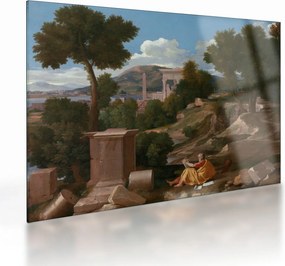 Tablou pe sticlă - Nicolas Poussin, Landscape with Saint John on Patmos, reproducere (70x50 cm)